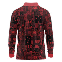 Dark Samoa Manuia Le Kerisimasi Long Sleeve Polo Shirt Pacific Patchwork Xmas Vibes - Polynesian Pride
