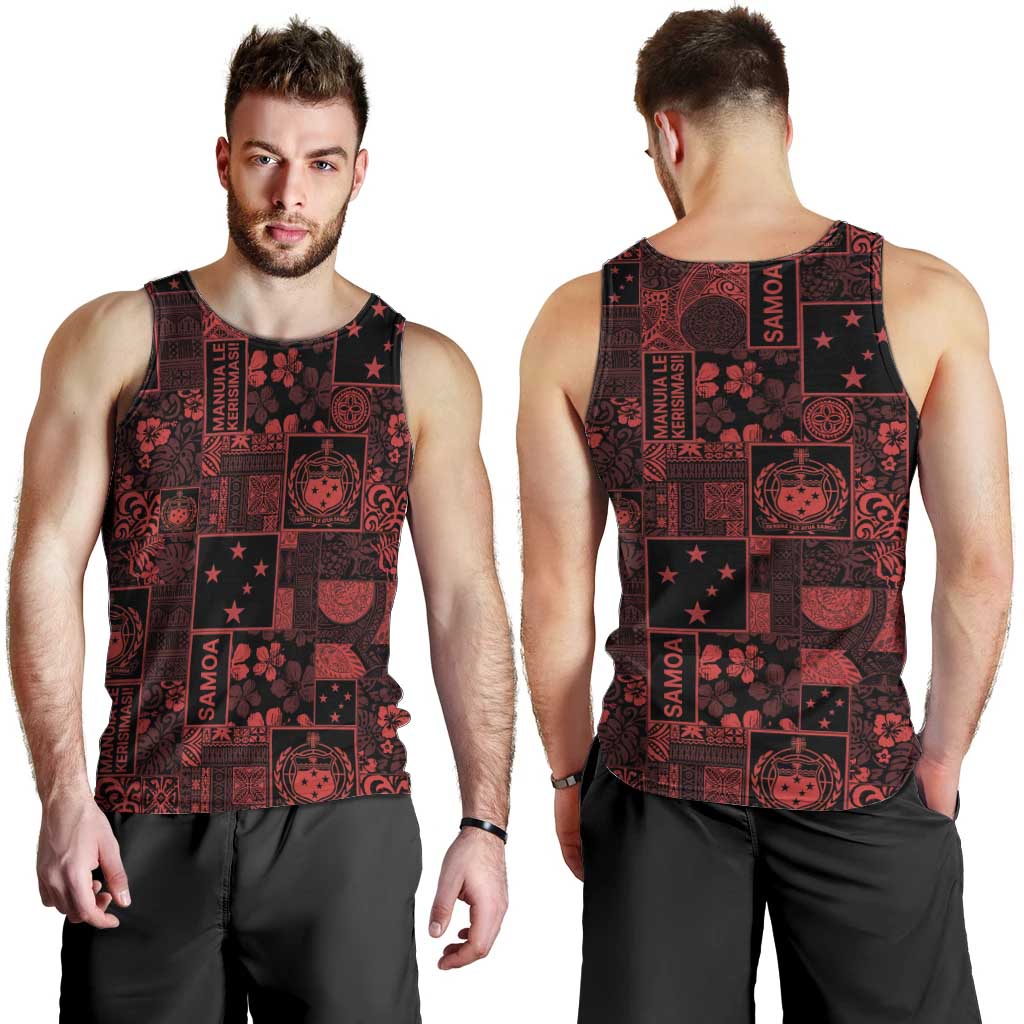 Dark Samoa Manuia Le Kerisimasi Men Tank Top Pacific Patchwork Xmas Vibes - Polynesian Pride