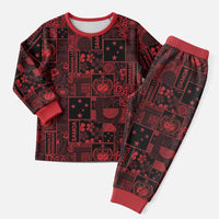 Dark Samoa Manuia Le Kerisimasi Christmas Pajama Set Pacific Patchwork Xmas Vibes - Polynesian Pride