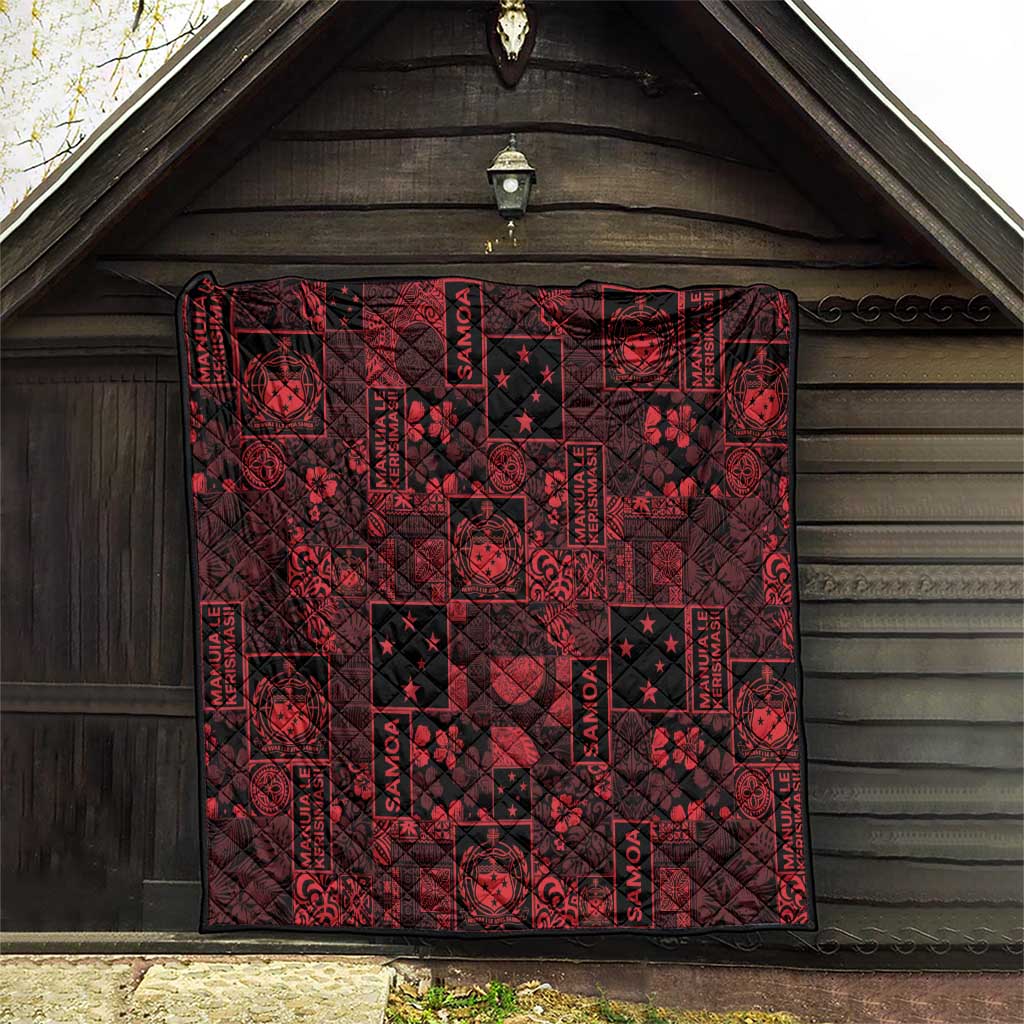 Dark Samoa Manuia Le Kerisimasi Quilt Pacific Patchwork Xmas Vibes - Polynesian Pride