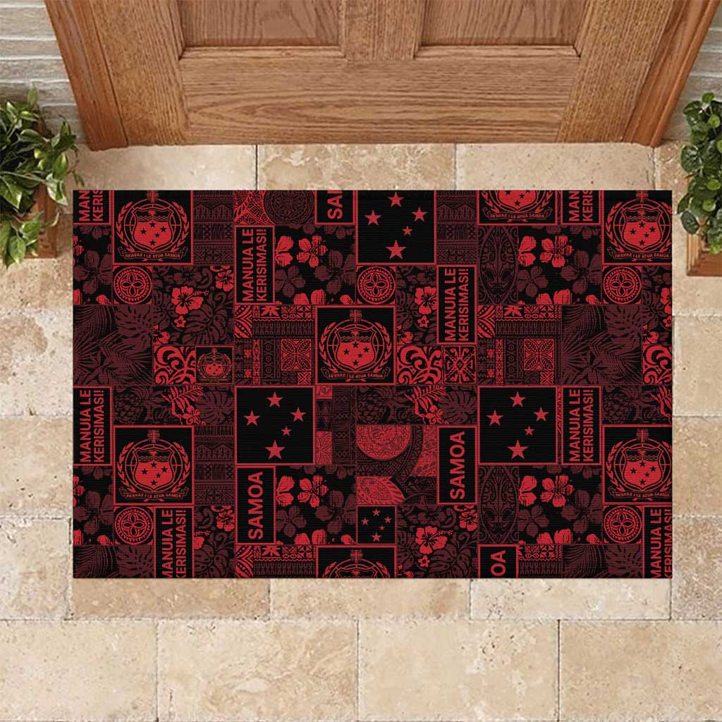 Dark Samoa Manuia Le Kerisimasi Rubber Doormat Pacific Patchwork Xmas Vibes - Polynesian Pride