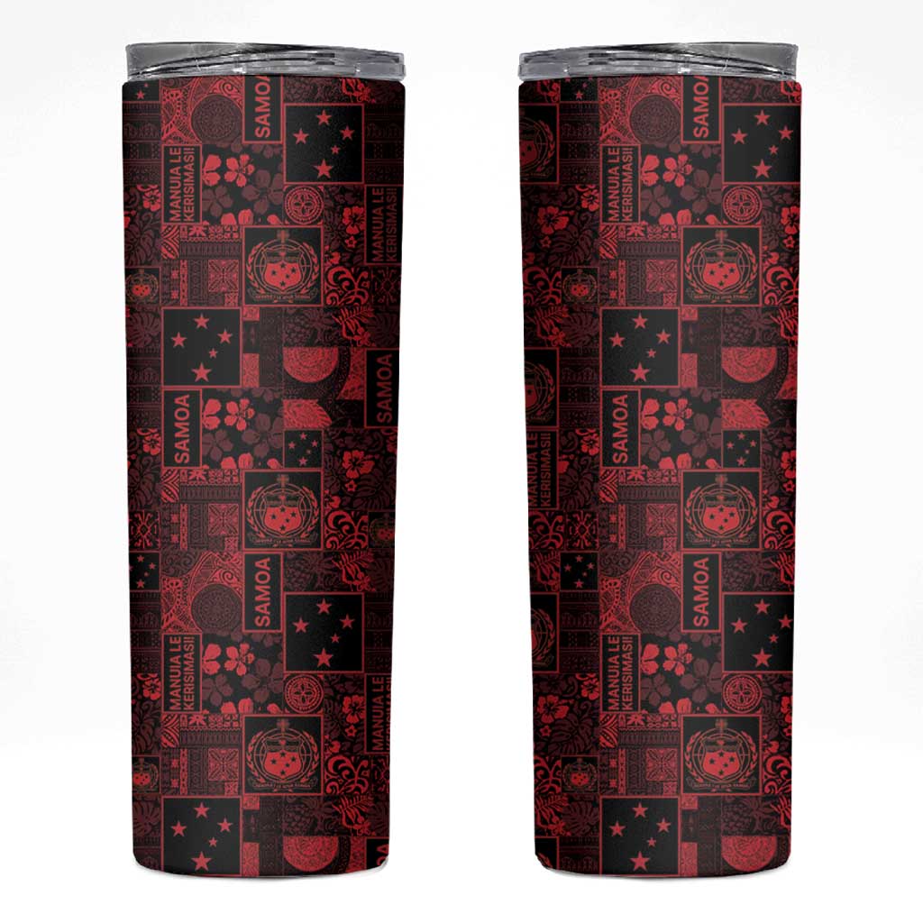 Dark Samoa Manuia Le Kerisimasi Skinny Tumbler Pacific Patchwork Xmas Vibes - Polynesian Pride