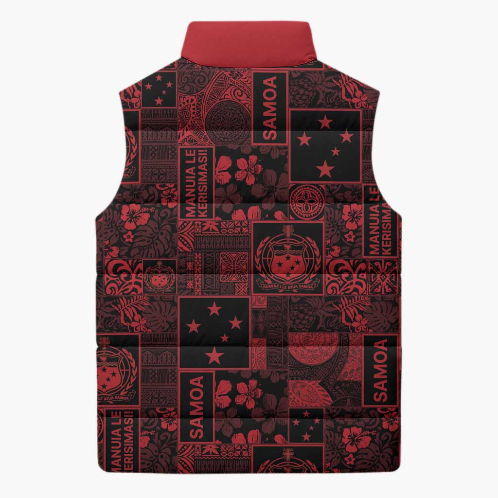 Dark Samoa Manuia Le Kerisimasi Sleeveless Puffer Jacket Pacific Patchwork Xmas Vibes - Polynesian Pride