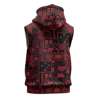 Dark Samoa Manuia Le Kerisimasi Sleeveless Zip Hoodie Pacific Patchwork Xmas Vibes - Polynesian Pride