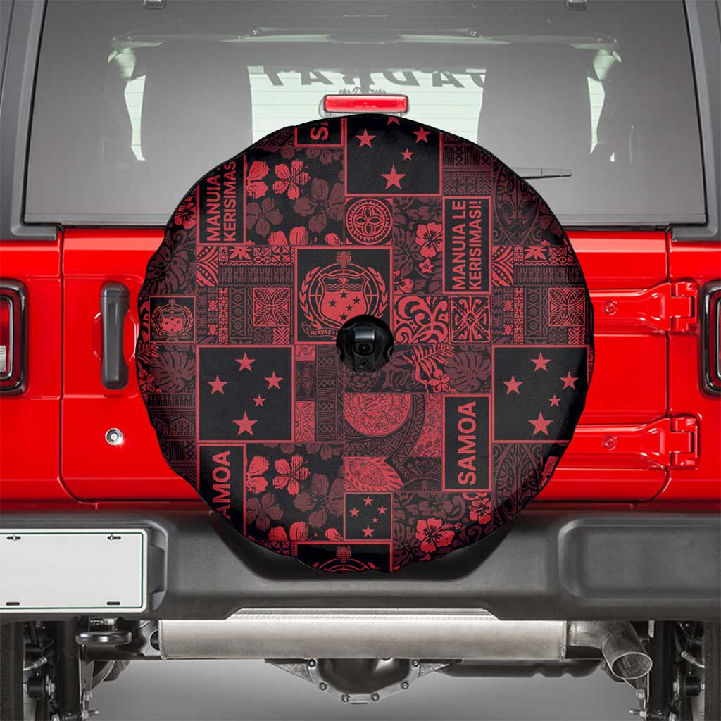 Dark Samoa Manuia Le Kerisimasi Spare Tire Cover Pacific Patchwork Xmas Vibes - Polynesian Pride