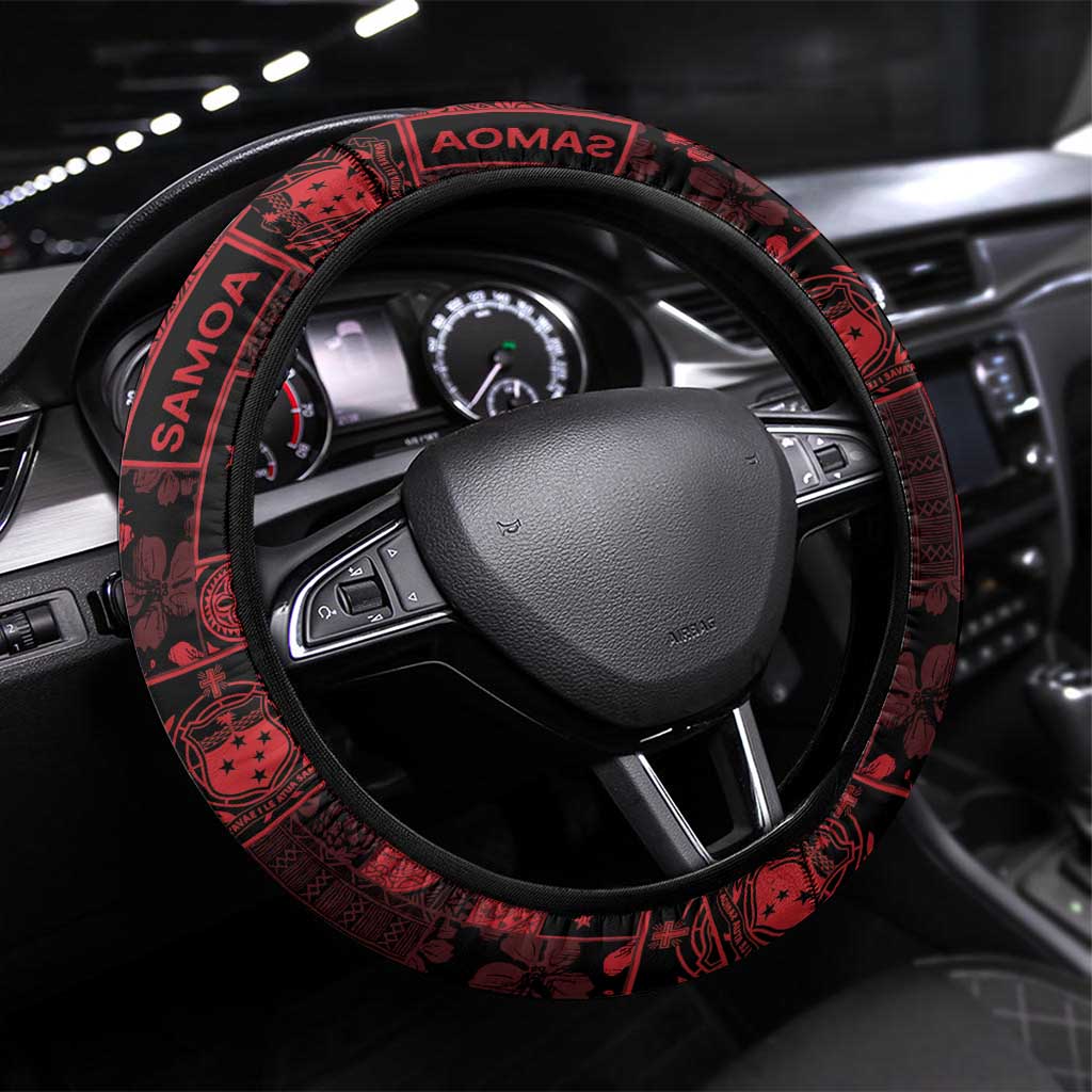 Dark Samoa Manuia Le Kerisimasi Steering Wheel Cover Pacific Patchwork Xmas Vibes - Polynesian Pride