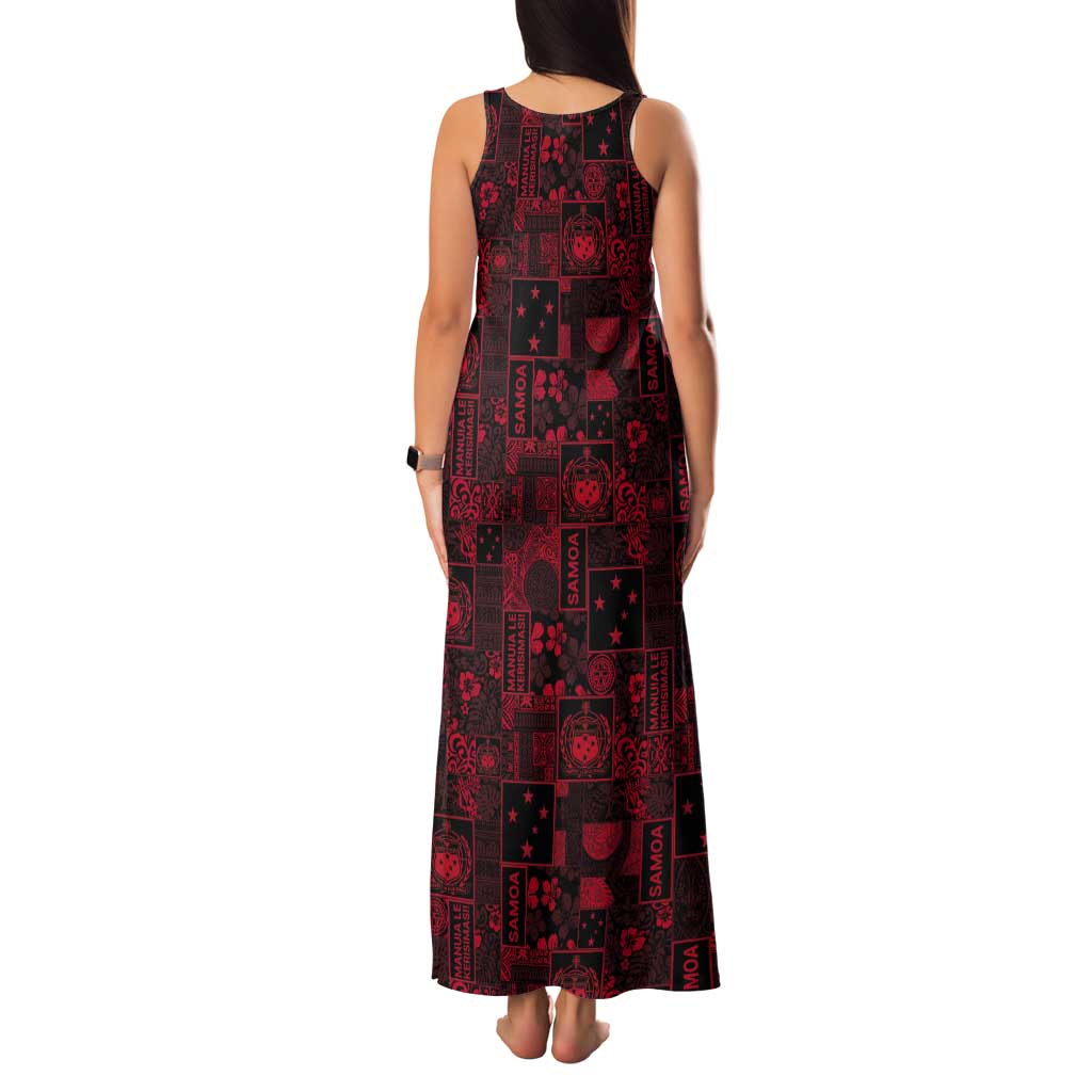 Dark Samoa Manuia Le Kerisimasi Tank Maxi Dress Pacific Patchwork Xmas Vibes - Polynesian Pride