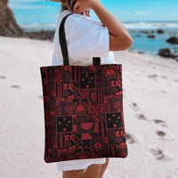 Dark Samoa Manuia Le Kerisimasi Tote Bag Pacific Patchwork Xmas Vibes - Polynesian Pride