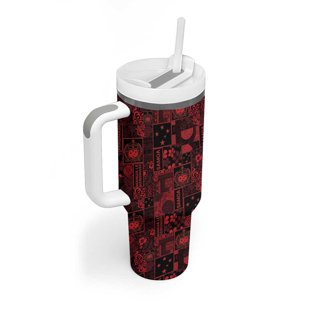 Dark Samoa Manuia Le Kerisimasi Tumbler With Handle Pacific Patchwork Xmas Vibes - Polynesian Pride