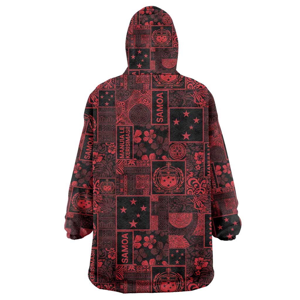 Dark Samoa Manuia Le Kerisimasi Wearable Blanket Hoodie Pacific Patchwork Xmas Vibes - Polynesian Pride