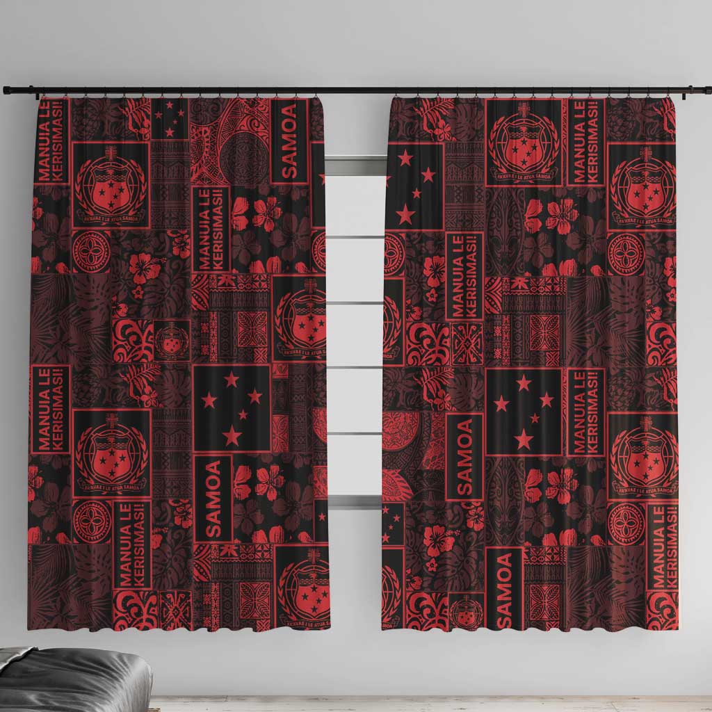 Dark Samoa Manuia Le Kerisimasi Window Curtain Pacific Patchwork Xmas Vibes - Polynesian Pride