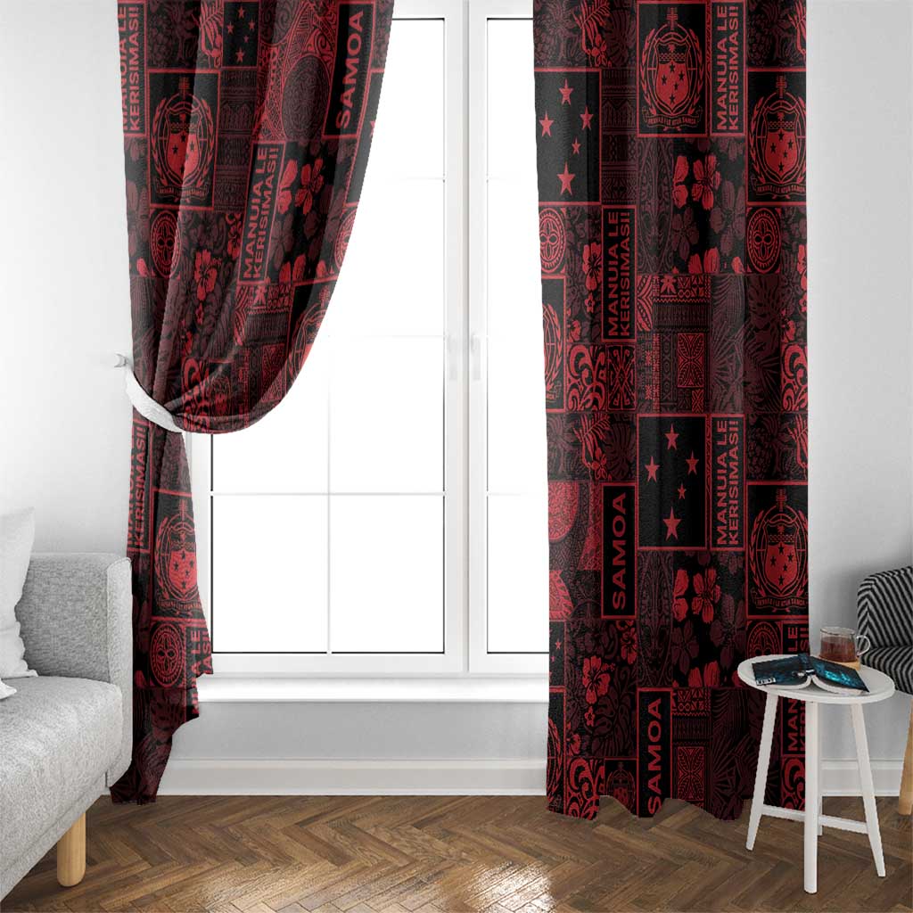 Dark Samoa Manuia Le Kerisimasi Window Curtain Pacific Patchwork Xmas Vibes - Polynesian Pride
