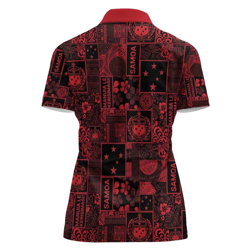 Dark Samoa Manuia Le Kerisimasi Women Polo Shirt Pacific Patchwork Xmas Vibes - Polynesian Pride