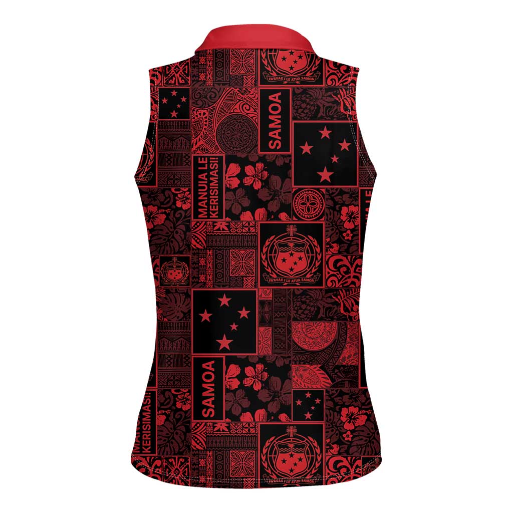 Dark Samoa Manuia Le Kerisimasi Women Sleeveless Polo Shirt Pacific Patchwork Xmas Vibes - Polynesian Pride