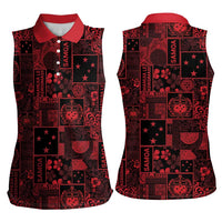 Dark Samoa Manuia Le Kerisimasi Women Sleeveless Polo Shirt Pacific Patchwork Xmas Vibes - Polynesian Pride