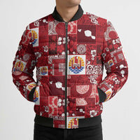 Tahiti Oaoa I Teie Noera Bomber Puffer Jacket Pacific Patchwork Xmas Vibes - Polynesian Pride