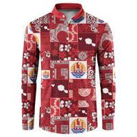 Tahiti Oaoa I Teie Noera Button Sweatshirt Pacific Patchwork Xmas Vibes - Polynesian Pride
