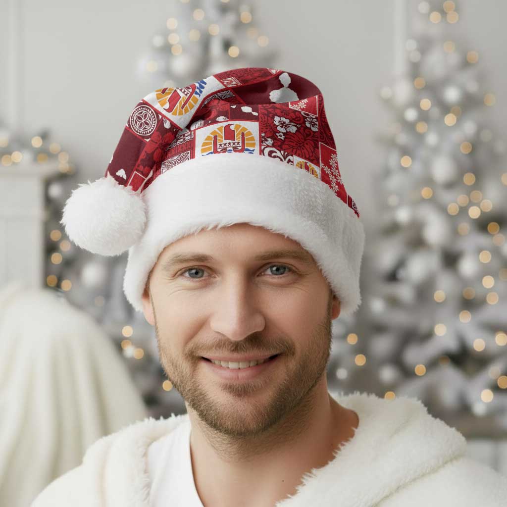 Tahiti Oaoa I Teie Noera Christmas Santa Hat Pacific Patchwork Xmas Vibes - Polynesian Pride