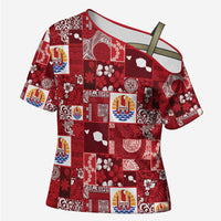 Tahiti Oaoa I Teie Noera Cross Shoulder Shirt Pacific Patchwork Xmas Vibes - Polynesian Pride