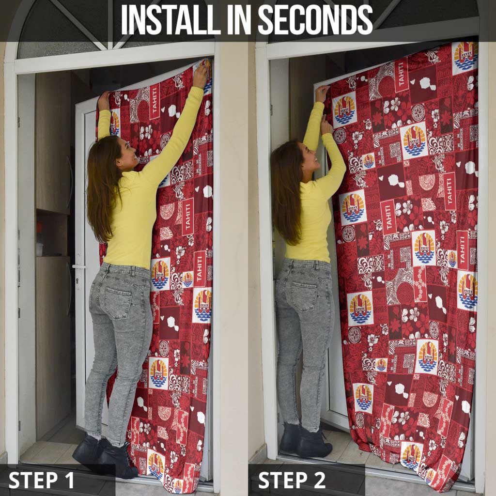 Tahiti Oaoa I Teie Noera Door Cover Pacific Patchwork Xmas Vibes - Polynesian Pride