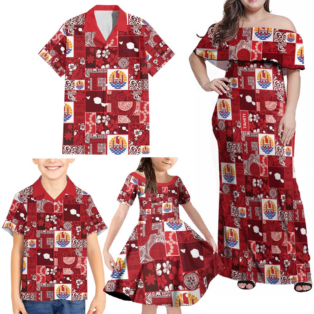 Tahiti Oaoa I Teie Noera Family Matching Off Shoulder Maxi Dress and Hawaiian Shirt Pacific Patchwork Xmas Vibes - Polynesian Pride
