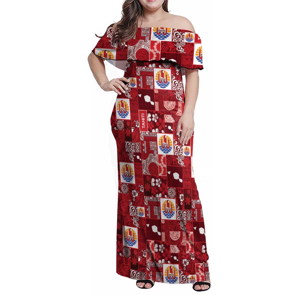 Tahiti Oaoa I Teie Noera Family Matching Off Shoulder Maxi Dress and Hawaiian Shirt Pacific Patchwork Xmas Vibes - Polynesian Pride