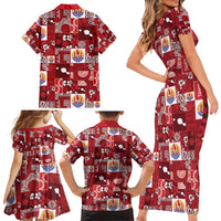 Tahiti Oaoa I Teie Noera Family Matching Short Sleeve Bodycon Dress and Hawaiian Shirt Pacific Patchwork Xmas Vibes - Polynesian Pride