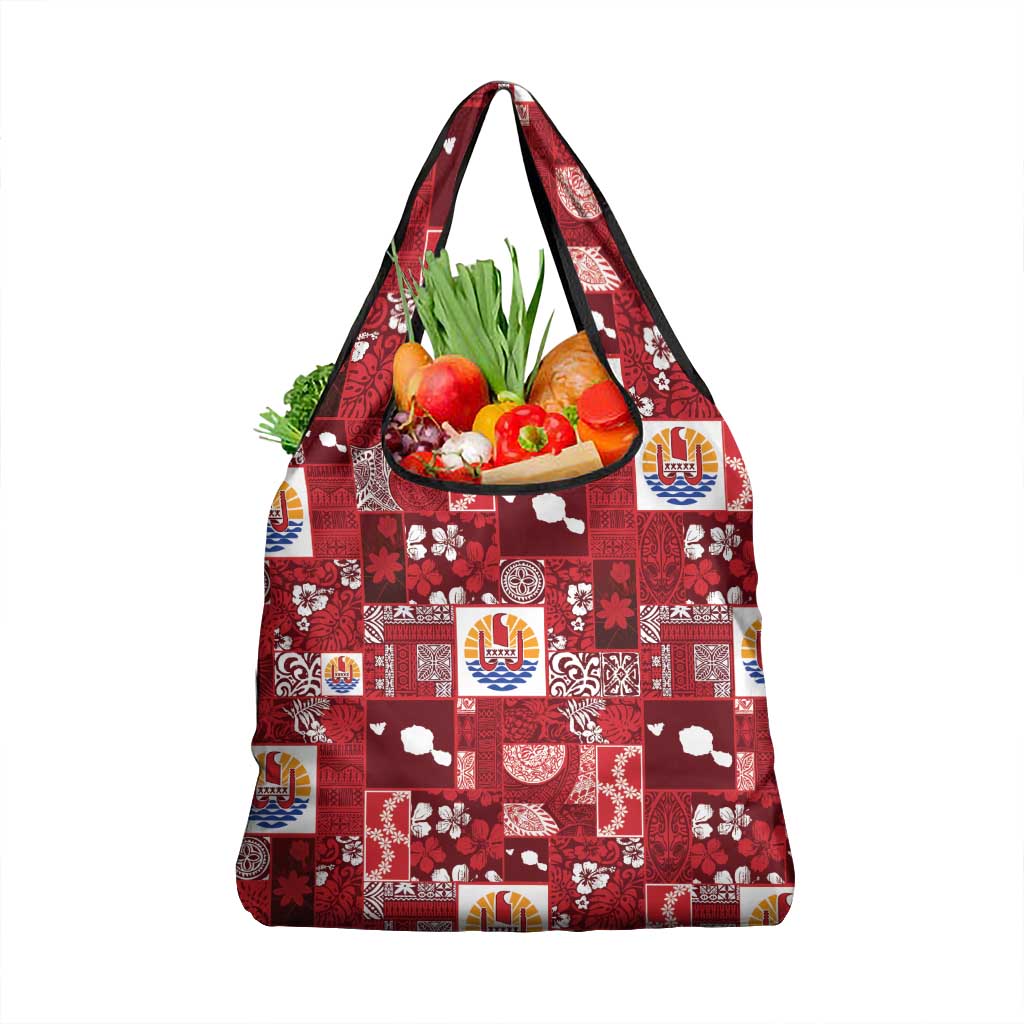 Tahiti Oaoa I Teie Noera Grocery Bag Pacific Patchwork Xmas Vibes - Polynesian Pride