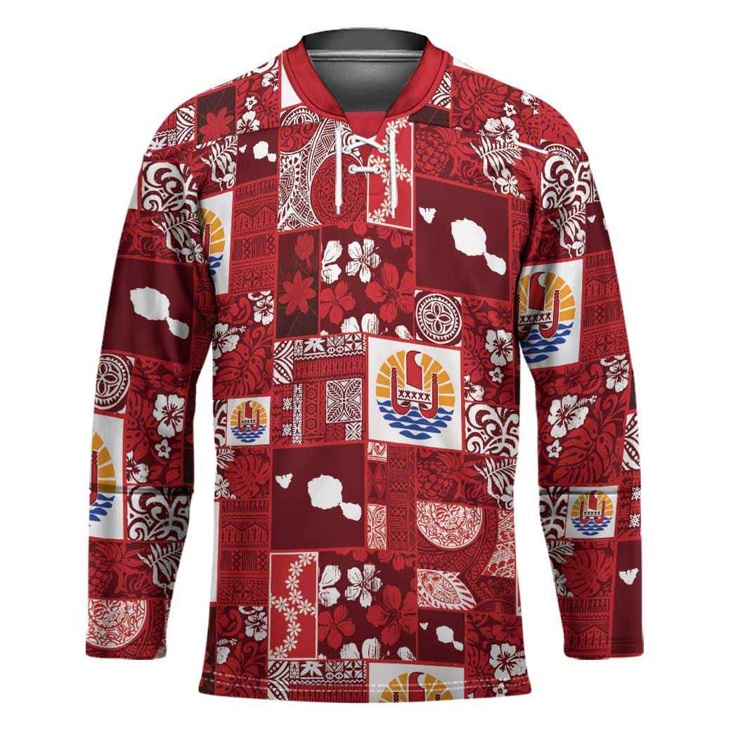 Tahiti Oaoa I Teie Noera Hockey Jersey Pacific Patchwork Xmas Vibes - Polynesian Pride