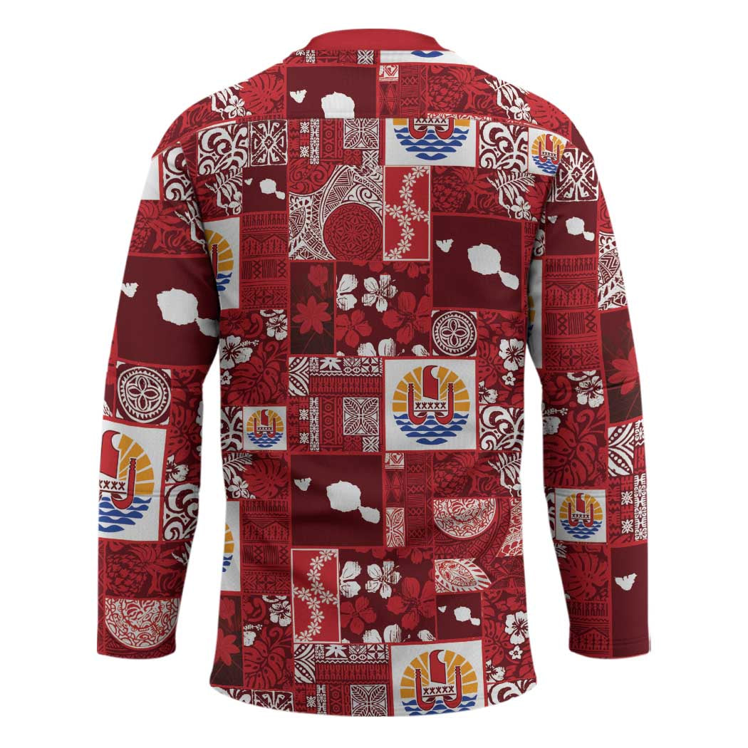 Tahiti Oaoa I Teie Noera Hockey Jersey Pacific Patchwork Xmas Vibes - Polynesian Pride