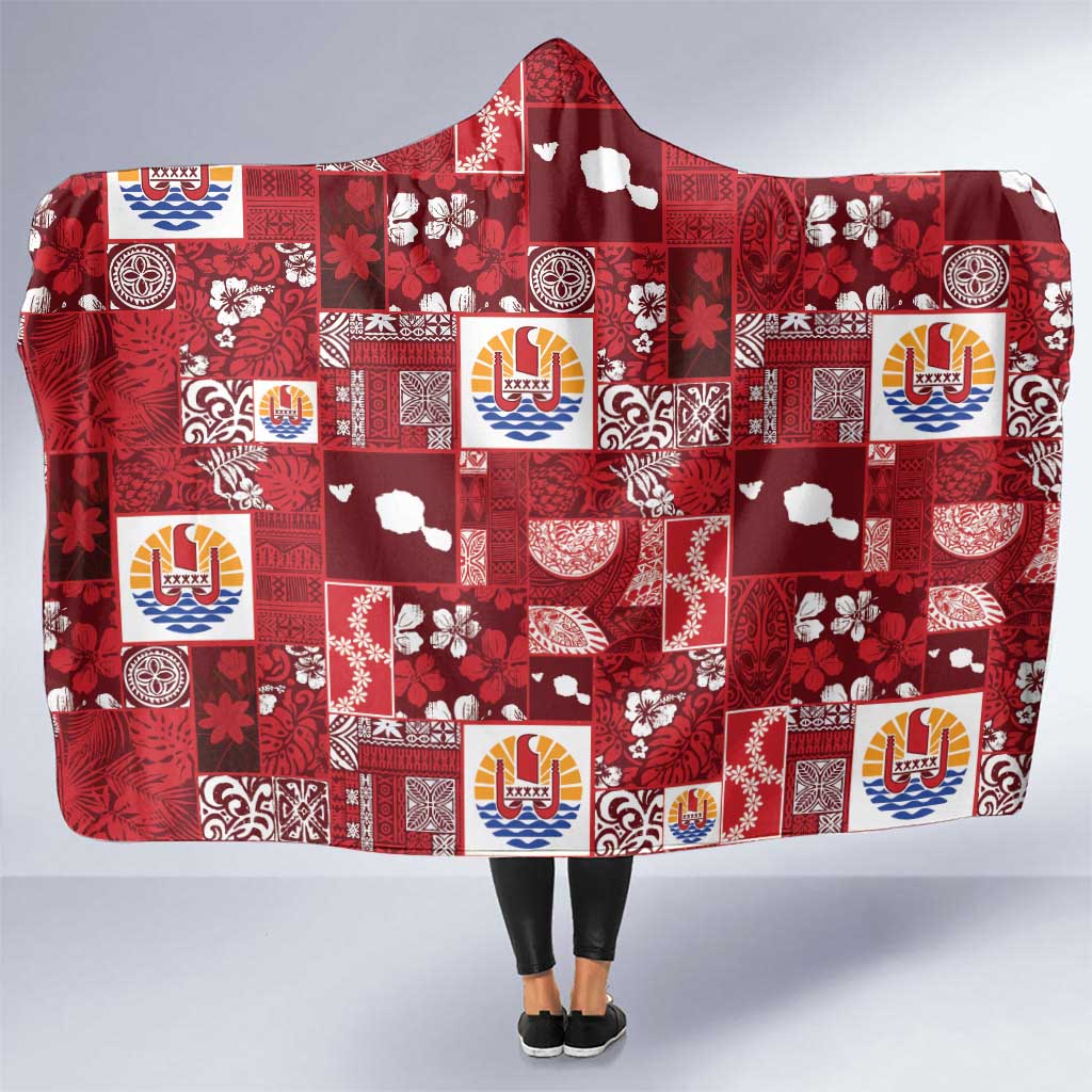 Tahiti Oaoa I Teie Noera Hooded Blanket Pacific Patchwork Xmas Vibes - Polynesian Pride
