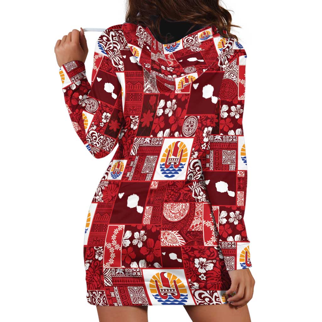 Tahiti Oaoa I Teie Noera Hoodie Dress Pacific Patchwork Xmas Vibes - Polynesian Pride