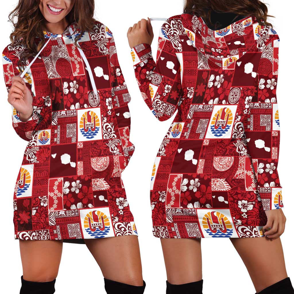 Tahiti Oaoa I Teie Noera Hoodie Dress Pacific Patchwork Xmas Vibes - Polynesian Pride