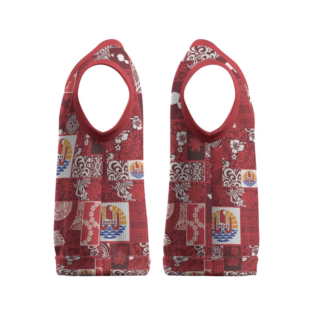 Tahiti Oaoa I Teie Noera Christmas Knitted V-Neck Vest Pacific Patchwork Xmas Vibes - Polynesian Pride