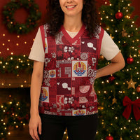 Tahiti Oaoa I Teie Noera Christmas Knitted V-Neck Vest Pacific Patchwork Xmas Vibes - Polynesian Pride
