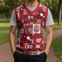 Tahiti Oaoa I Teie Noera Christmas Knitted V-Neck Vest Pacific Patchwork Xmas Vibes - Polynesian Pride