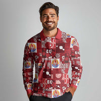 Tahiti Oaoa I Teie Noera Long Sleeve Polo Shirt Pacific Patchwork Xmas Vibes - Polynesian Pride