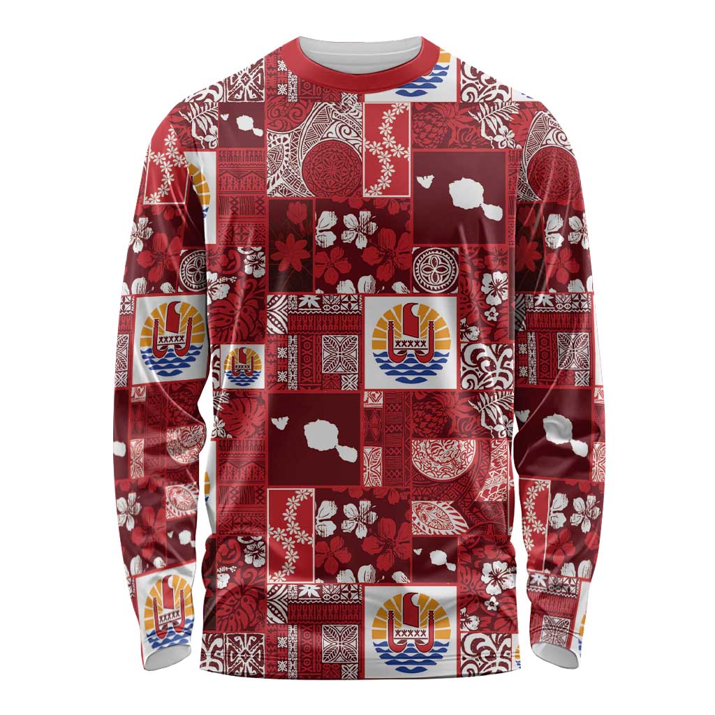 Tahiti Oaoa I Teie Noera Long Sleeve Shirt Pacific Patchwork Xmas Vibes - Polynesian Pride