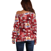 Tahiti Oaoa I Teie Noera Off Shoulder Sweater Pacific Patchwork Xmas Vibes - Polynesian Pride