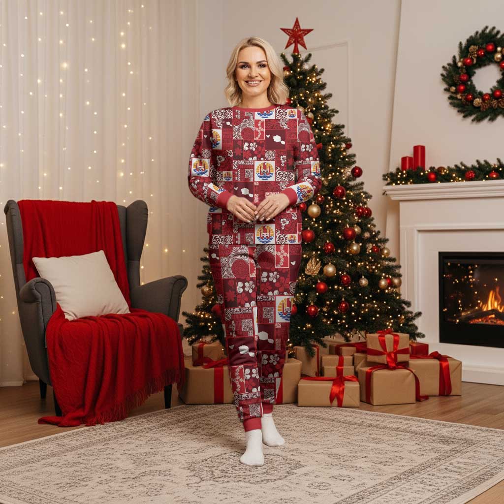 Tahiti Oaoa I Teie Noera Christmas Pajama Set Pacific Patchwork Xmas Vibes - Polynesian Pride