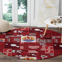 Tahiti Oaoa I Teie Noera Round Carpet Pacific Patchwork Xmas Vibes - Polynesian Pride