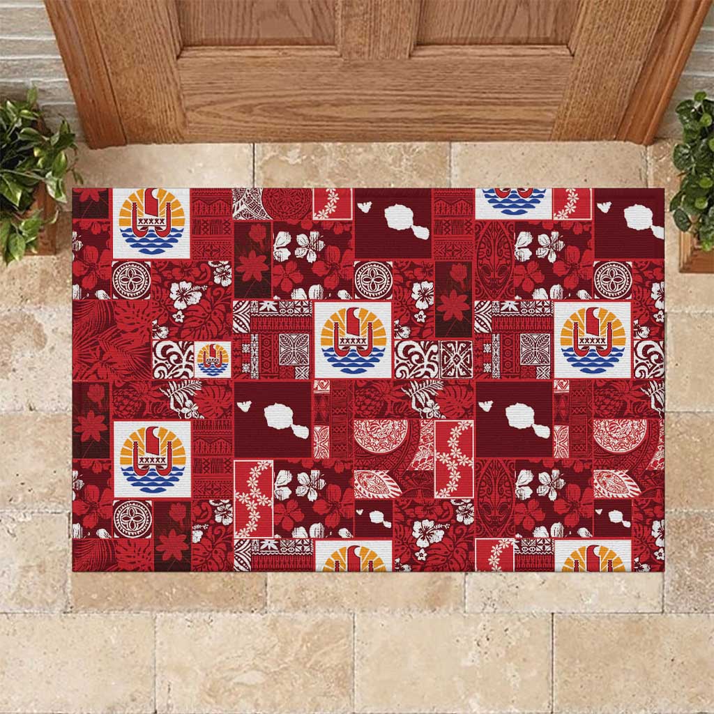 Tahiti Oaoa I Teie Noera Rubber Doormat Pacific Patchwork Xmas Vibes - Polynesian Pride