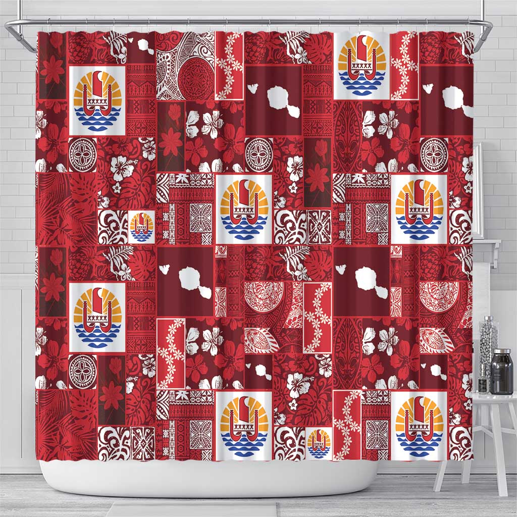 Tahiti Oaoa I Teie Noera Shower Curtain Pacific Patchwork Xmas Vibes - Polynesian Pride