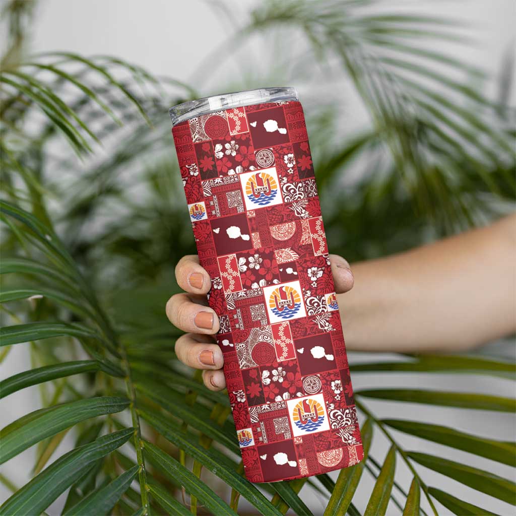 Tahiti Oaoa I Teie Noera Skinny Tumbler Pacific Patchwork Xmas Vibes - Polynesian Pride