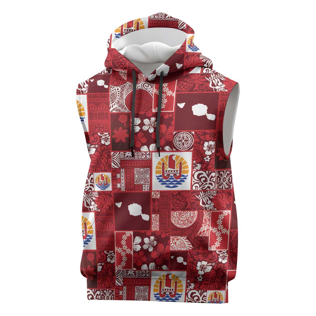 Tahiti Oaoa I Teie Noera Sleeveless Hoodie Pacific Patchwork Xmas Vibes - Polynesian Pride