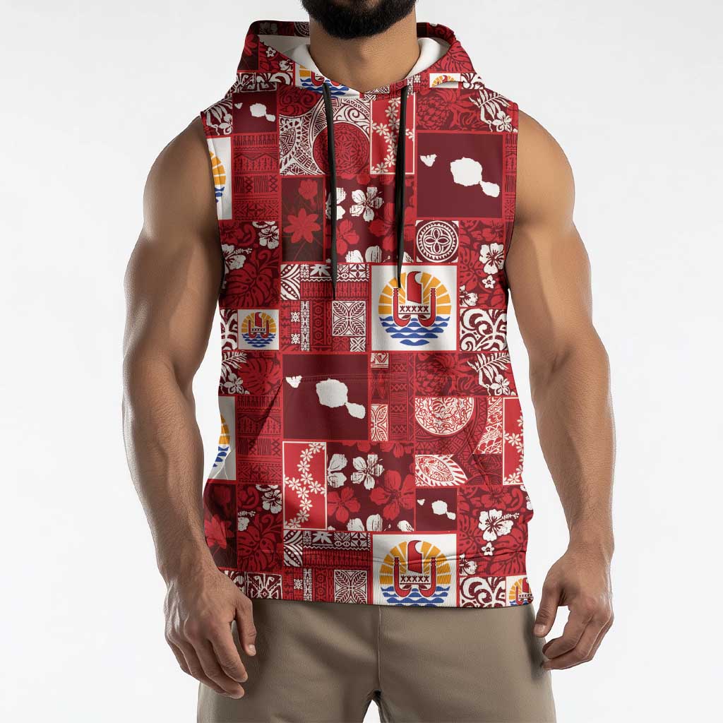 Tahiti Oaoa I Teie Noera Sleeveless Hoodie Pacific Patchwork Xmas Vibes - Polynesian Pride