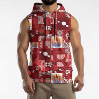 Tahiti Oaoa I Teie Noera Sleeveless Hoodie Pacific Patchwork Xmas Vibes - Polynesian Pride