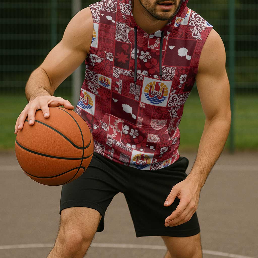 Tahiti Oaoa I Teie Noera Sleeveless Hoodie Pacific Patchwork Xmas Vibes - Polynesian Pride