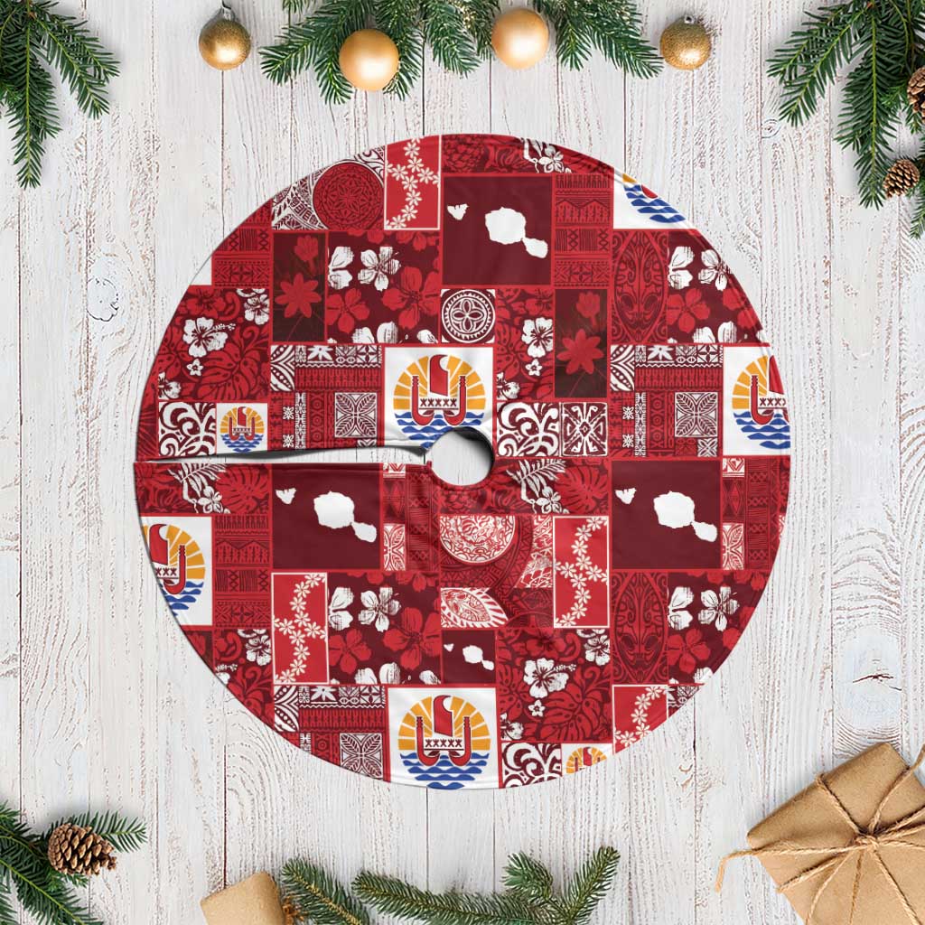 Tahiti Oaoa I Teie Noera Tree Skirt Pacific Patchwork Xmas Vibes - Polynesian Pride