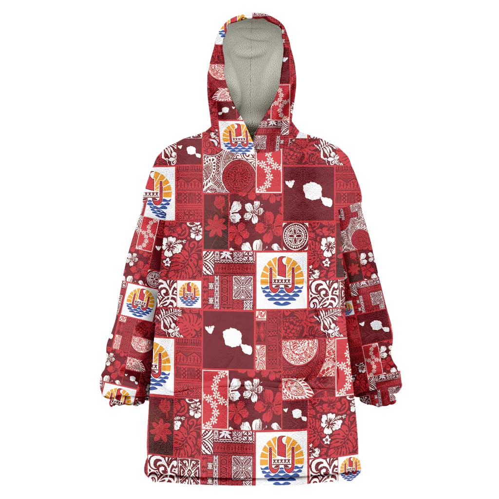 Tahiti Oaoa I Teie Noera Wearable Blanket Hoodie Pacific Patchwork Xmas Vibes - Polynesian Pride